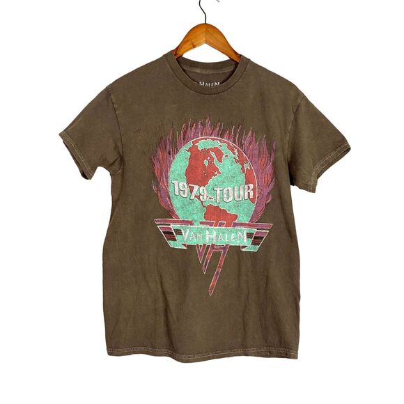 Vintage Style Van Halen 1979 World Tour Short Sleeve Crew Neck T Shirt M Brown - Picture 11 of 15